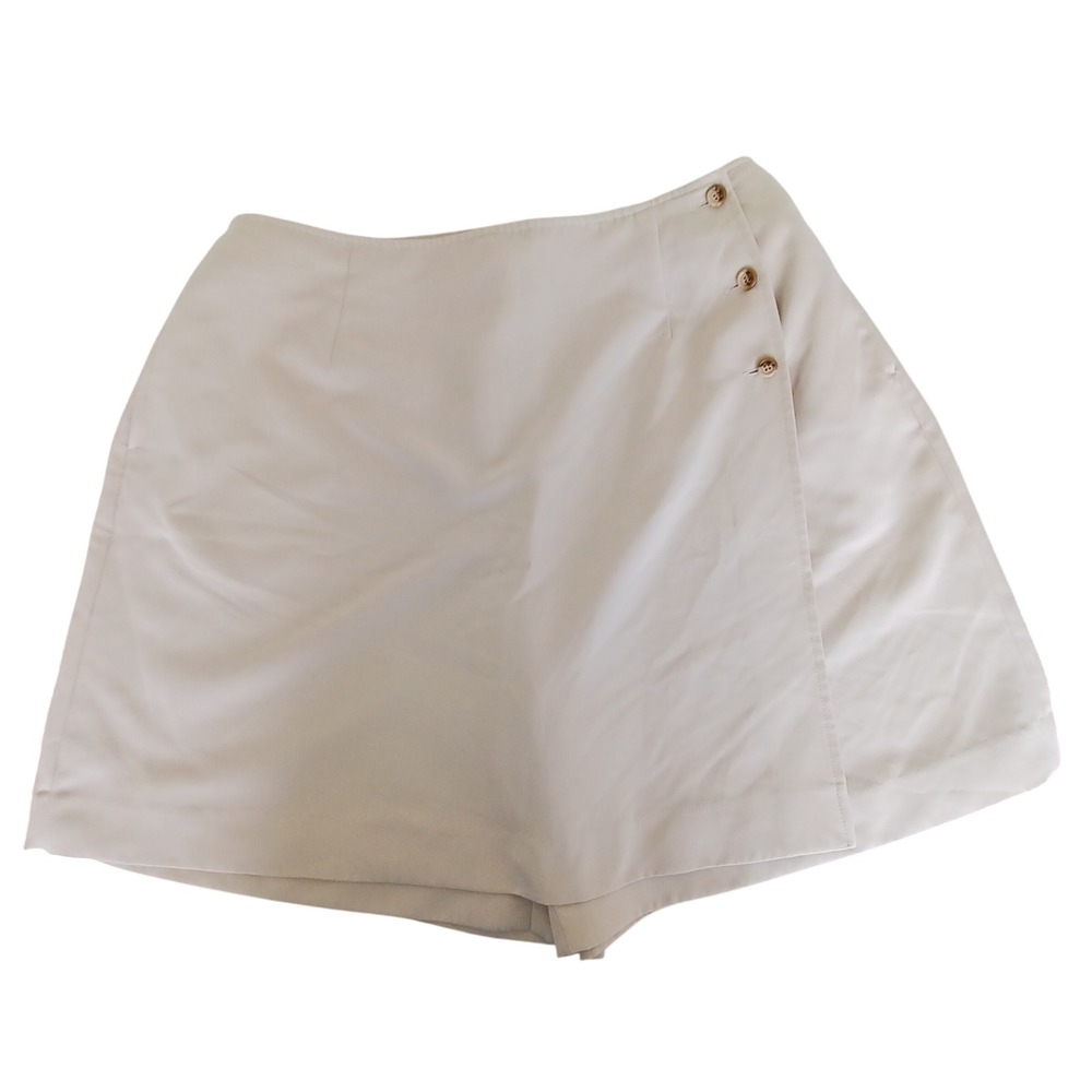 Vintage Style High Waisted Wrap Front Skort Cream Beige Side Button Shorts 18W